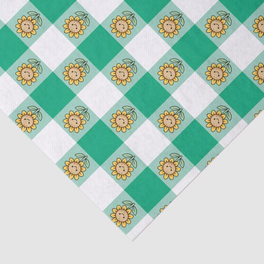 Green Gingham and Yellow Sunflowers Tissuepapier (Detail)
