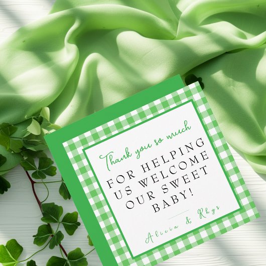 Green Gingham Arbeid & Levering NICU Ziekenhuis Bedankkaart