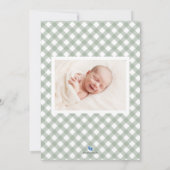 Green Gingham Baby Geboortekaart Fotokaart Aankondiging (Achterkant)