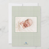 Green Gingham Baby Geboortekaart Fotokaart Aankondiging (Achterkant)