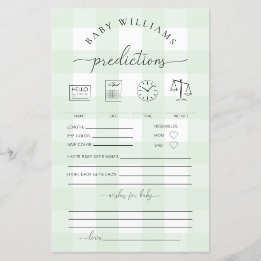 Green Gingham Baby Predictions Game (Voorkant)