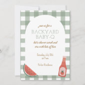 Green Gingham Baby-Q Baby Shower Invitation Kaart (Voorkant)
