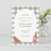 Green Gingham Baby-Q Baby Shower Invitation Kaart (Staand voorkant)