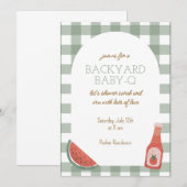 Green Gingham Baby-Q Baby Shower Invitation Kaart (Voorkant / Achterkant)