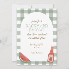 Green Gingham Baby-Q Baby Shower Invitation Kaart