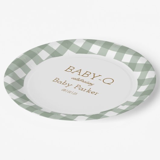Green Gingham Baby-Q Circular Plate 2 Papieren Bordje (Gekanteld)