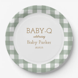Green Gingham Baby-Q Circular Plate 2 Papieren Bordje