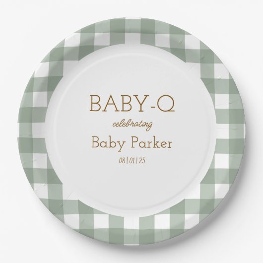 Green Gingham Baby-Q Circular Plate 2 Papieren Bordje (Voorkant)