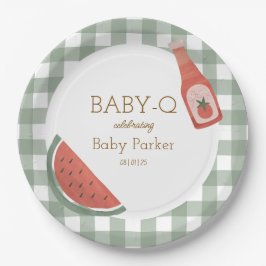 Green Gingham Baby-Q Circular Plate Papieren Bordje