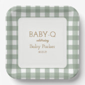 Green Gingham Baby-Q Square Plate 2 Papieren Bordje (Voorkant)