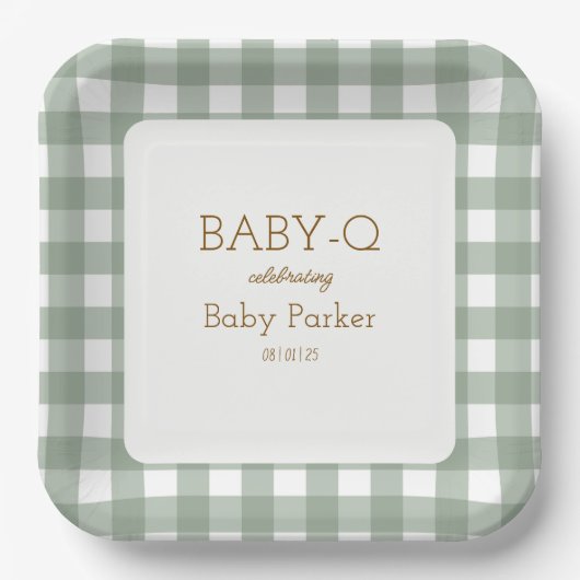 Green Gingham Baby-Q Square Plate 2 Papieren Bordje (Voorkant)