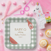 Green Gingham Baby-Q Square Plate Papieren Bordje (Feest)