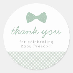 Green gingham baby shower bedankt ronde sticker