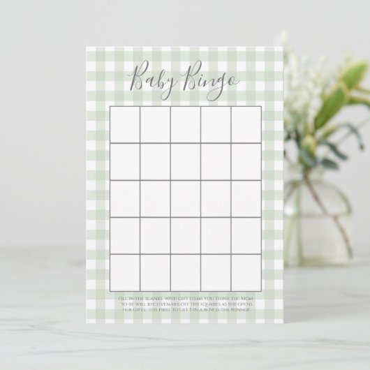 Green Gingham Baby shower Bingo Kaarten (Staand voorkant)