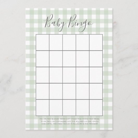 Green Gingham Baby shower Bingo Kaarten (Voorkant)