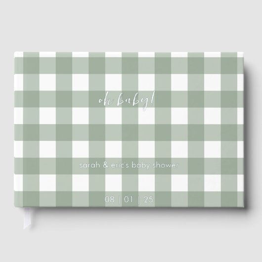 Green Gingham Baby Shower Guest Book Gastenboek (Voorkant)