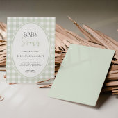 Green Gingham Baby Shower Invitation Kaart