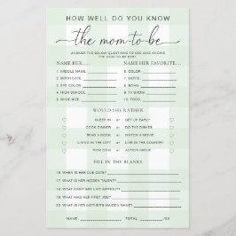 Green Gingham Baby shower kent het mama-to-be-spel