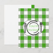 Green Gingham BBQ Invite Uitnodiging Briefkaart (Voorkant / Achterkant)