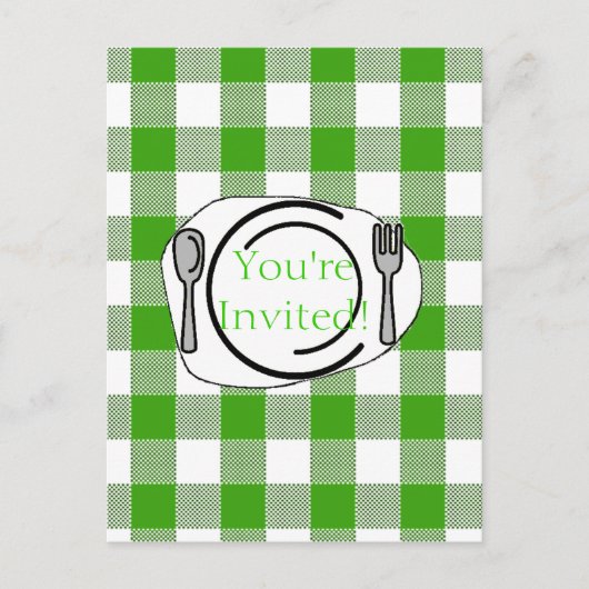 Green Gingham BBQ Invite Uitnodiging Briefkaart (Voorkant)