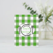 Green Gingham BBQ Invite Uitnodiging Briefkaart (Staand voorkant)
