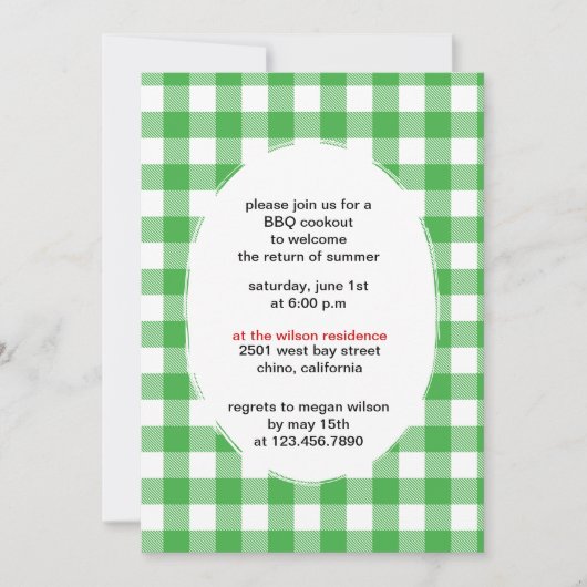 Green Gingham - bbq partij uitnodigingen - CUSTOM (Voorkant)