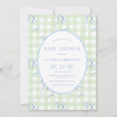 Green Gingham Blue Bows  Baby shower Kaart (Voorkant)