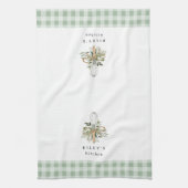 Green Gingham Botanical Whisky gepersonaliseerd Theedoek (Verticaal)