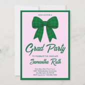 Green Gingham Bow Graduation Party Kaart (Voorkant)