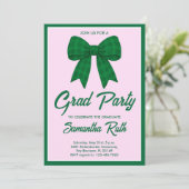 Green Gingham Bow Graduation Party Kaart (Staand voorkant)