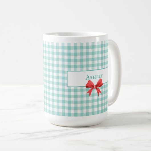 Green Gingham Bow Mok (Voorkant rechts)