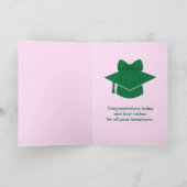 Green Gingham Bow Photo Graduation  Kaart (Binnen)