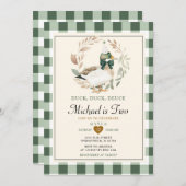 Green Gingham Boy Duck Duck Deuce 2e verjaardag Kaart (Voorkant / Achterkant)