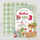 Green Gingham Boy Vist verjaardag Kaart (Voorkant / Achterkant)