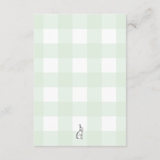 Green Gingham Bunny Diaper Raffle Ticket Enclosure Informatiekaartje (Achterkant)