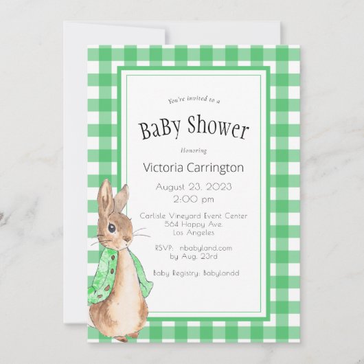 Green Gingham Bunny Rabbit Baby shower Kaart (Voorkant)