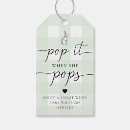 Green Gingham Bunny Rabbit Pop het als ze Pop Cadeaulabel