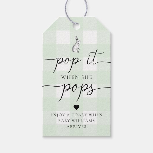 Green Gingham Bunny Rabbit Pop het als ze Pop Cadeaulabel (Voorkant)