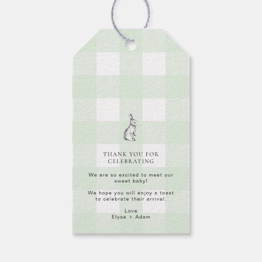 Green Gingham Bunny Rabbit Pop het als ze Pop Cadeaulabel (Achterkant)