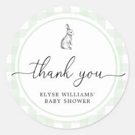 Green Gingham Bunny Rabbit Shower Favor Sticker