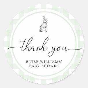 Green Gingham Bunny Rabbit Shower Favor Sticker