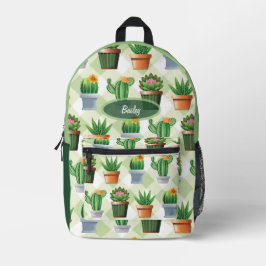 Green Gingham Cactus Pattern Bedrukte Rugzak