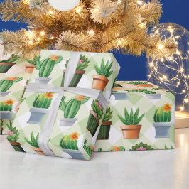 Green Gingham Cactus Pattern Cadeaupapier