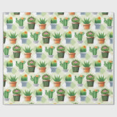 Green Gingham Cactus Pattern Cadeaupapier (Vlak)