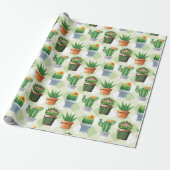 Green Gingham Cactus Pattern Cadeaupapier (Uitgerold)