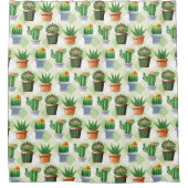 Green Gingham Cactus Pattern Douchegordijn (Voorkant)