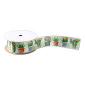 Green Gingham Cactus Pattern Satijnen Lint (Spoel)