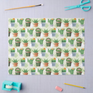 Green Gingham Cactus Pattern Tissuepapier