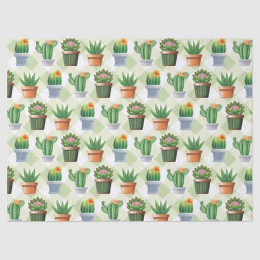 Green Gingham Cactus Pattern Tissuepapier (Voorkant)