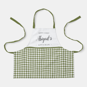 Green gingham check child personalized cooking schort